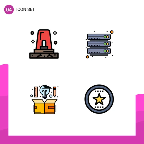 Pictogram 4つのシンプルなファイルラインのセットフラットアラート クリエイティブ サイレン ファイル アイデアの色編集可能なベクトルデザイン要素 — ストックベクタ