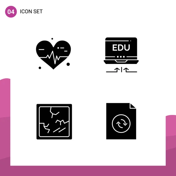 Universal Solid Glyph Signs Symbols Heart Mirror Laptop Education File — Stock Vector