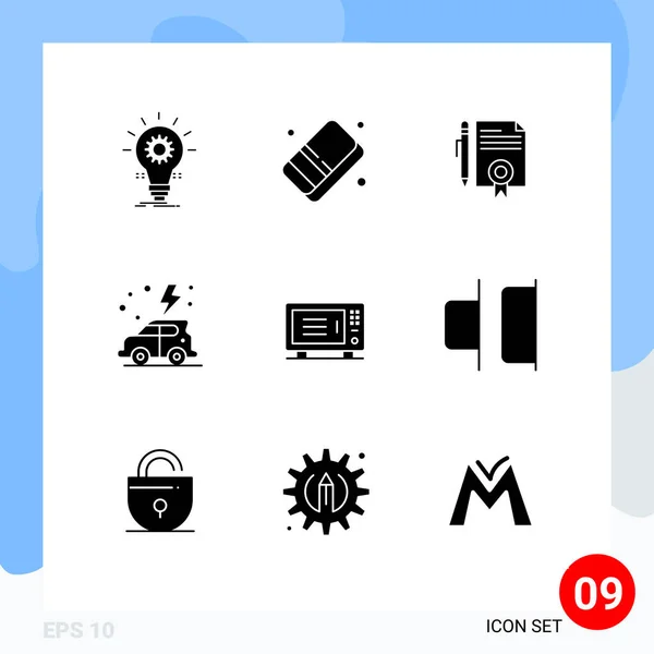 Mobile Interface Solid Gyph Set Pictograms Car Day Paint Earth — Vector de stock