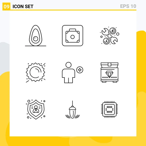 Set Modern Icons Symbols Signs Favorite Body Tool Avatar Sunny — Stock Vector