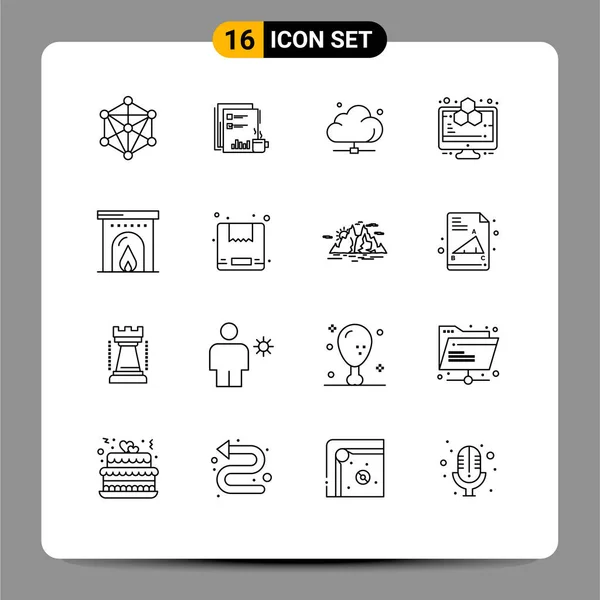 Conjunto Icones Modernos Símbolos Sinais Para Computador Tecnologia Jornal Servidor — Vetor de Stock