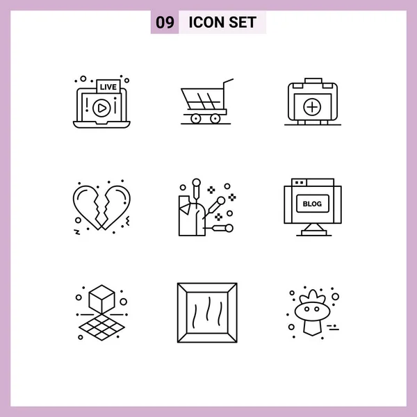 Set Modern Icons Symbols Signs Element Acupuncture Handbag Love Broken — Stock Vector