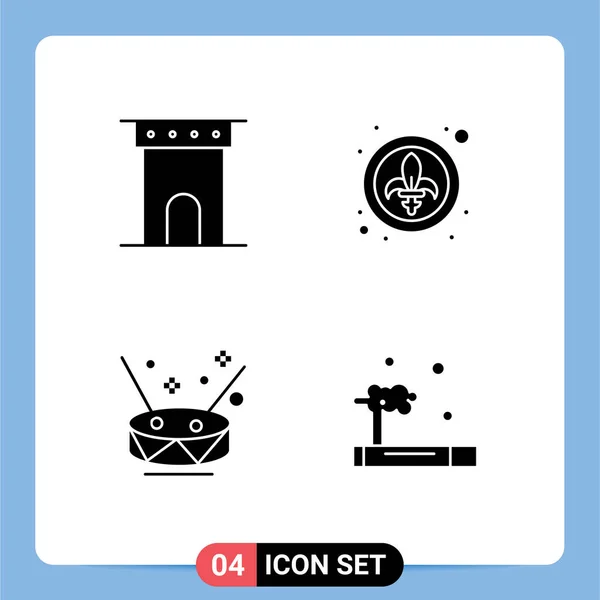 Pictogram Set Simple Solid Glyphs Arch Drum Historic Festival Music — Stock Vector