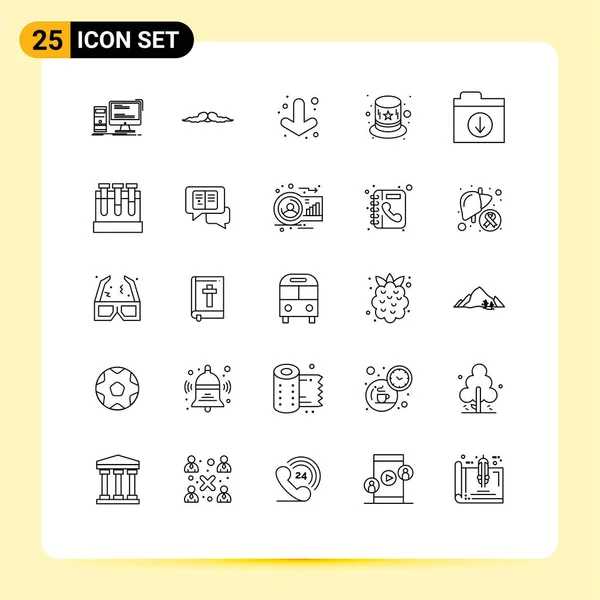 User Interface Line Pack Signes Symboles Modernes Fichiers Chapeau Mâle — Image vectorielle
