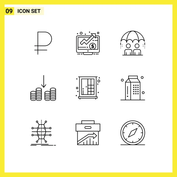 Modern Set Outlines Pictograph Interior Cupboard Business Money Cash Editable — Stock Vector