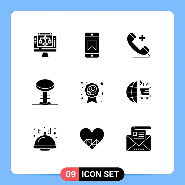 Moderne Set Van Vaste Glyphs Pictograaf Van Teken Badge Telefoon — Stockvector