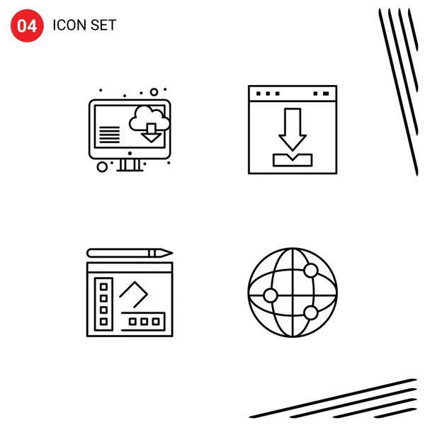 Modern Set Filledline Flat Colors Symbols Cloud Notebook Arrows Interface — Vector de stock