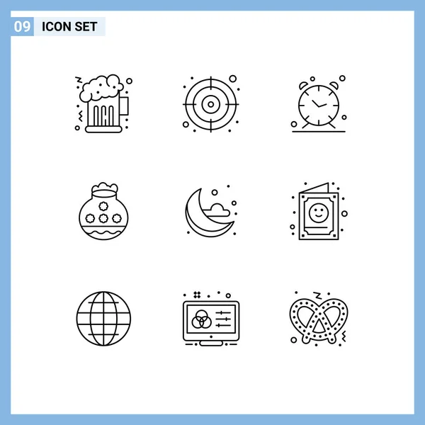 Stock Vector Icon Pack Mit Zeilenzeichen Und Symbolen Für Wetter — Stockvektor