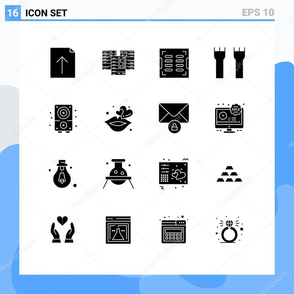 Modern Set of 16 Solid Glyphs and symbols such as audio, fortress, bathroom, castle tower, castle Editable Vector Design Elements