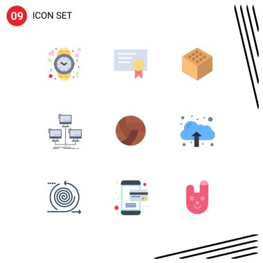 Mobil ve Apps voleybol, top, küp, bilgisayar, bağlantı Vector Design Elementleri için 9 Düz Renk konsepti