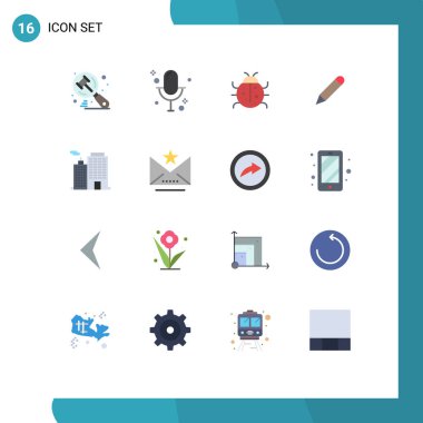 16 Tematik Vektör Düz Renkleri ve Düzenlenebilir Bina, Okul, Şirin, Çalışma, İlkbahar Düzenlenebilir Yaratıcı Vektör Tasarım Elemanları Paketi