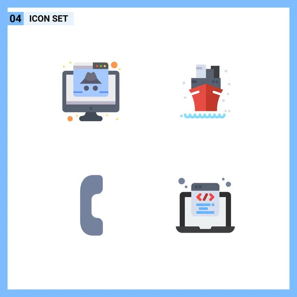 Modern Set Flat Icons Pictograph Computer Answer Data Sea Phone — Vector de stock