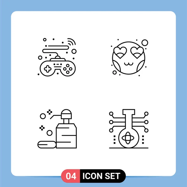 4つの現代的なファイルラインフラットカラーのパッケージコントロール エモート スマイリー 化学などのWeb印刷メディアのための記号編集可能なベクトルデザイン要素 — ストックベクタ