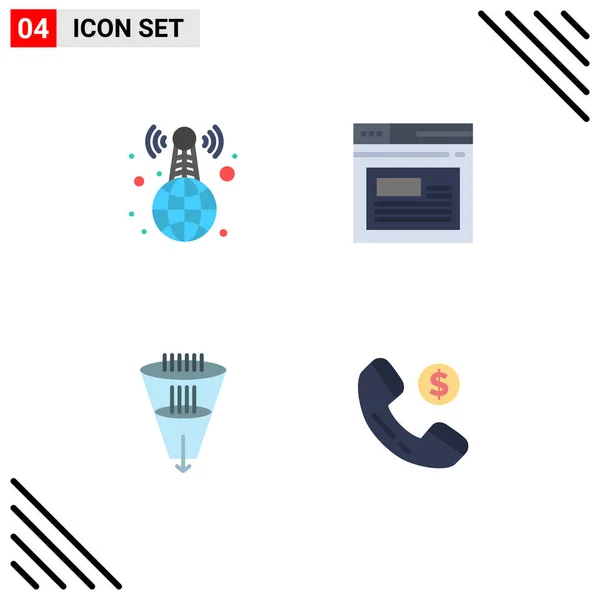 Mobile Interface Flat Icon Set Pictograms World Wide Filter News — Stock Vector