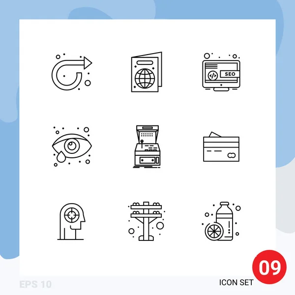 Pictogram Set Simple Outlines Machine Console Seo Arcade Eye Health — 스톡 벡터
