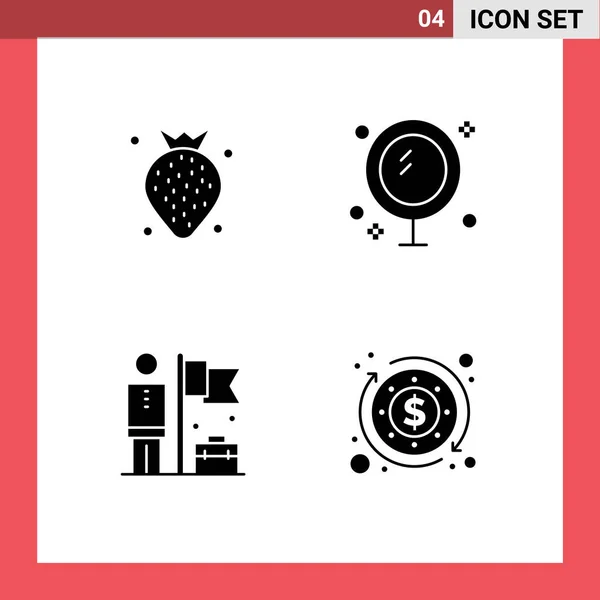 Stock Vector Icon Pack Mit Zeilenzeichen Und Symbolen Für Erdbeere — Stockvektor