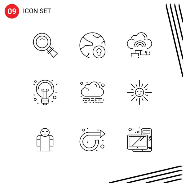 Mobile Interface Outline Set Pictograms Idea Science Protection Electricity Connect — Vector de stock