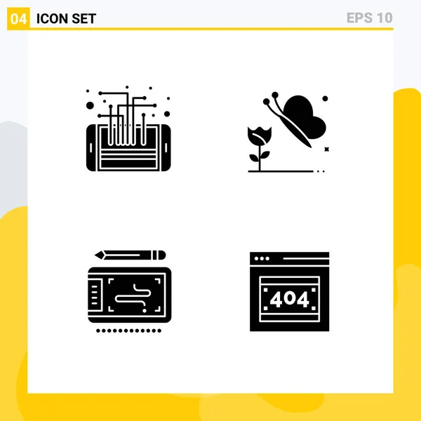 Mobile Interface Solid Gyph Set Pictograms Circuit Graphic Processor Flower — Vector de stock