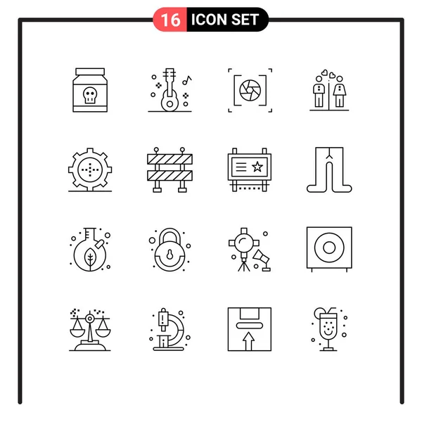 Set Modern Icons Sysymbols Signs Girl Couple Party Women Photo — Vector de stock