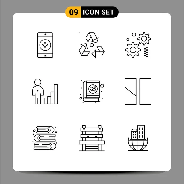 Creative Icons Modern Signs Sysymbols Love Management Cogwheel Graph Chart — Vector de stock