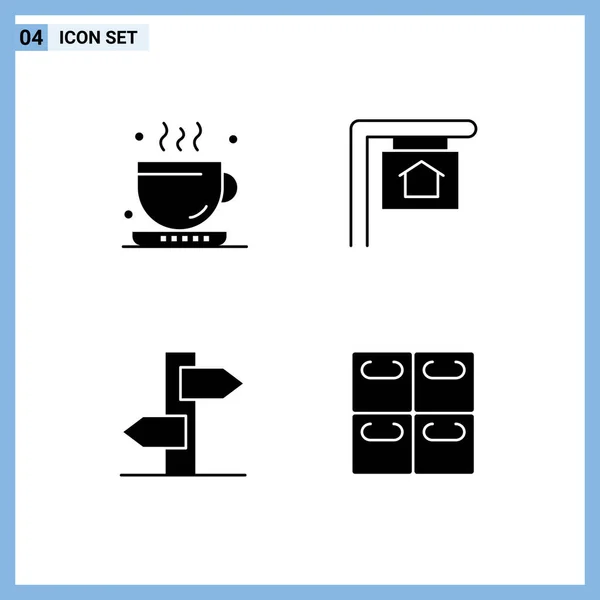 Solid Glyph Pack Mit Universellen Symbolen Für Kaffee Zeichen Tee — Stockvektor