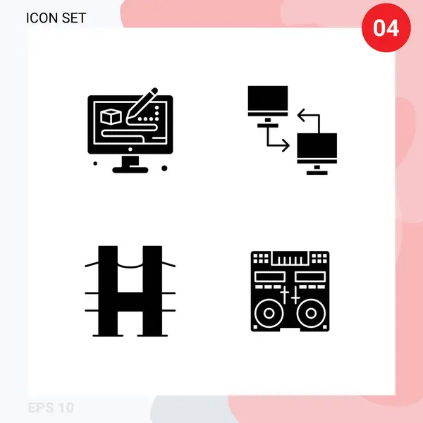 Mobile Interface Solid Glyph Set Med Piktogram Kreativ Bro Design — Stock vektor