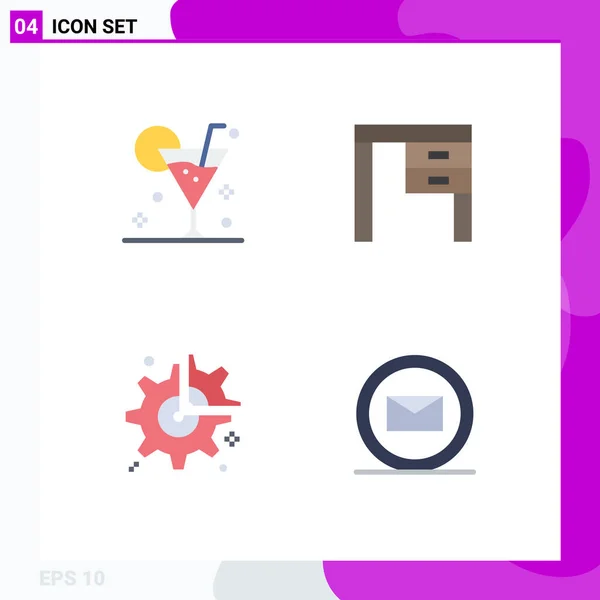 Flat Icon Pack Universal Symbols Beach Office Drink Desk Cog — Stock Vector