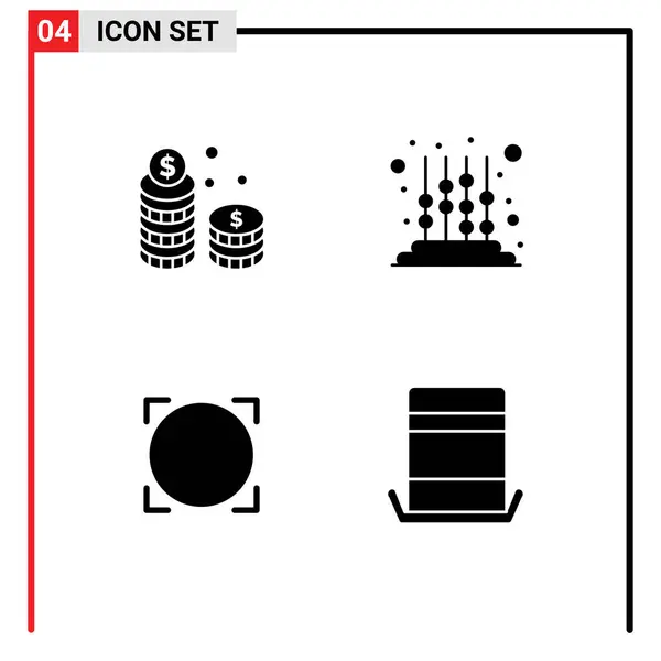 Modern Set Solid Glyphs Pictograph Coins Omni Cash Kids Learning — Archivo Imágenes Vectoriales