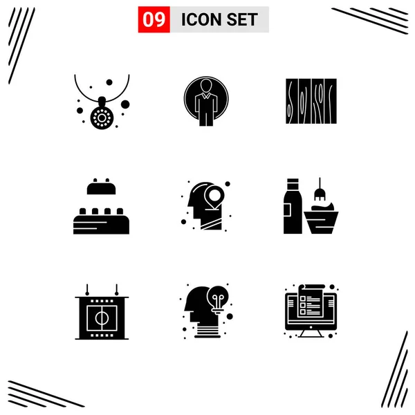 Modern Set Solid Glyphs Pictograph Head Constructor Csempe Tégla Szerkeszthető — Stock Vector