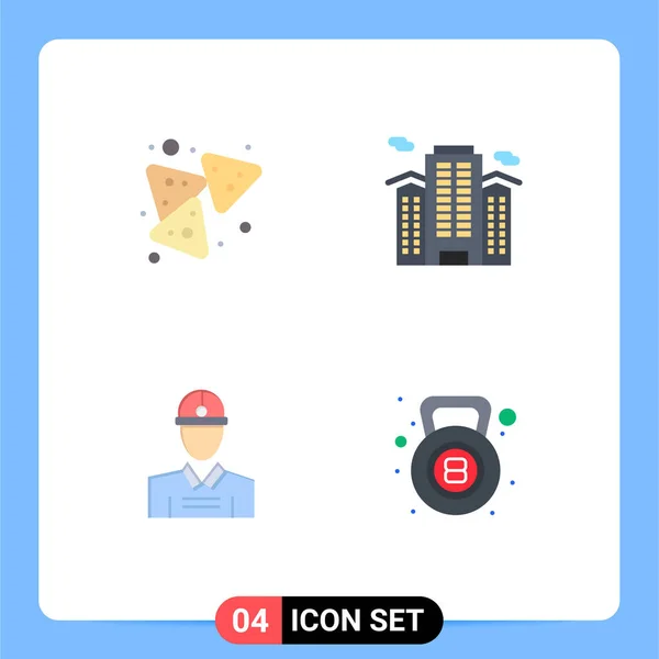 4ユーザーインターフェイスフラットアイコンチップ スナック 労働者の現代的な記号とシンボルのパック編集可能なベクトルデザイン要素 — ストックベクタ