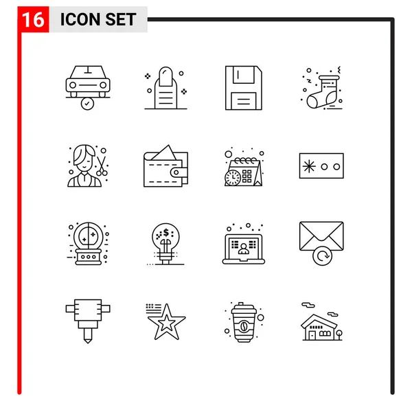 16现代标志和刀具 产品和可编辑向量设计元素的用户界面大纲包 — 图库矢量图片