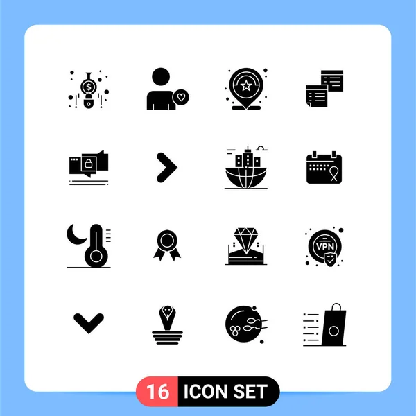 Universal Solid Glyphs Set Web Mobile Applications Pages Notes Number — Stock Vector