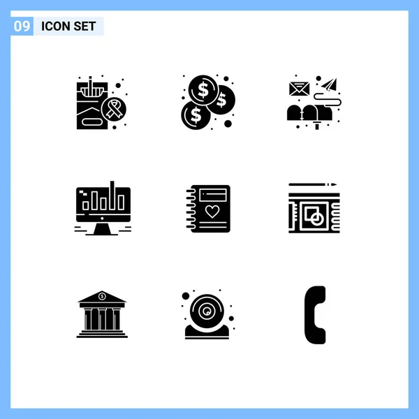 Universal Icon Symbols Group Modern Solid Glyphs Love Web Email — Vetor de Stock