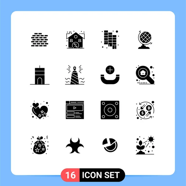 Set Modern Icons Sysymbols Signs Pen Signal Design Buildings Globe — Vector de stock