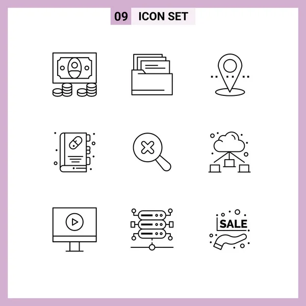 Stock Vector Icon Pack Line Signs Symbols Network Zoom Point — Stock Vector