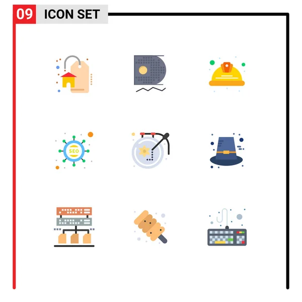 Cores Planas Temáticas Vetores Símbolos Editáveis Artesanato Marketing Capacete Seo — Vetor de Stock