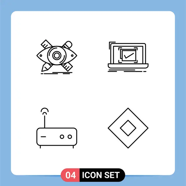 Mobile Interface Line Set Pictograms Design Sketch Monitoring Modem Editable — Vector de stock