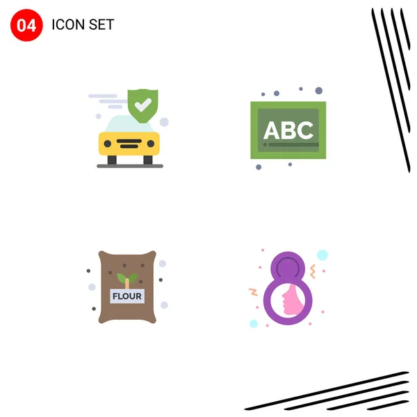 Set Commercial Flat Icons Pack Car Flour Shield Preschool Wheat — Vector de stock