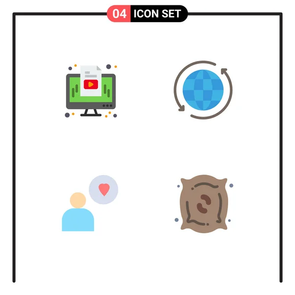 Modern Set Flat Icons Symbols Computer Man Monitor Internet Heart — Stock Vector