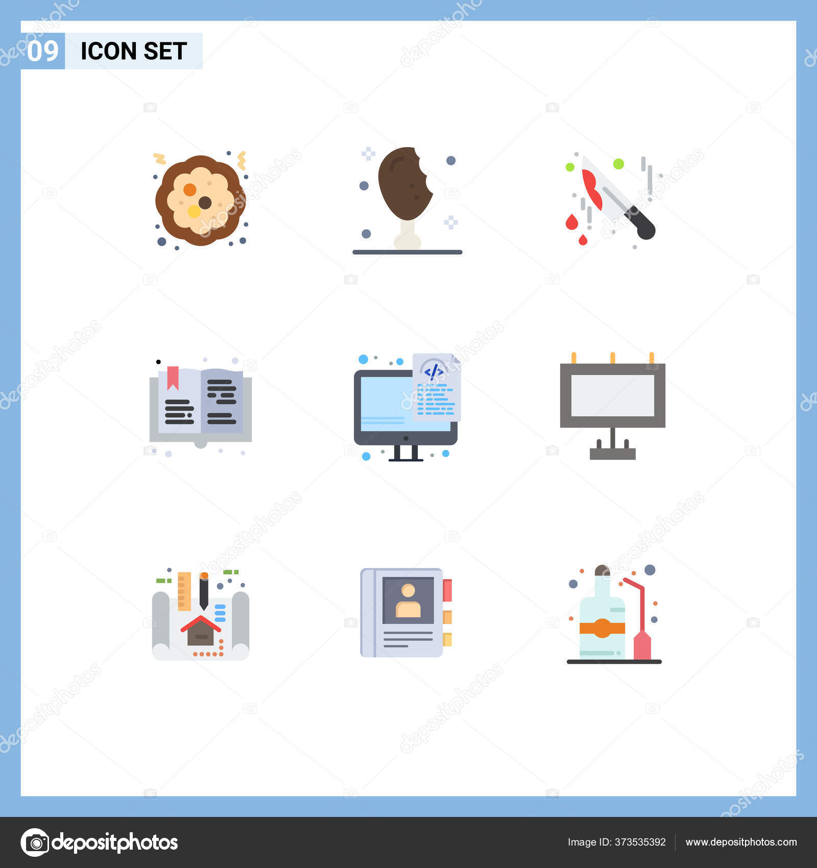 Pack Creative Flat Colors Programming Coding Bloody Hobby Read Editable ...