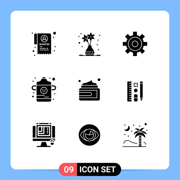 現代的な9つのソリッドグリフのセットスケール 赤ちゃん クリームの写真編集可能なベクトルデザイン要素 — ストックベクタ
