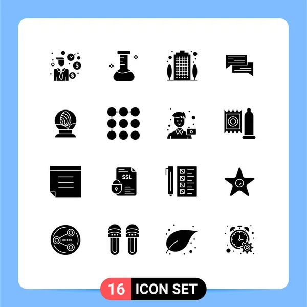 Modern Set Solid Glyphs Beszéd Beszélgetés Épület Kommunikáció Buborék Szerkeszthető — Stock Vector