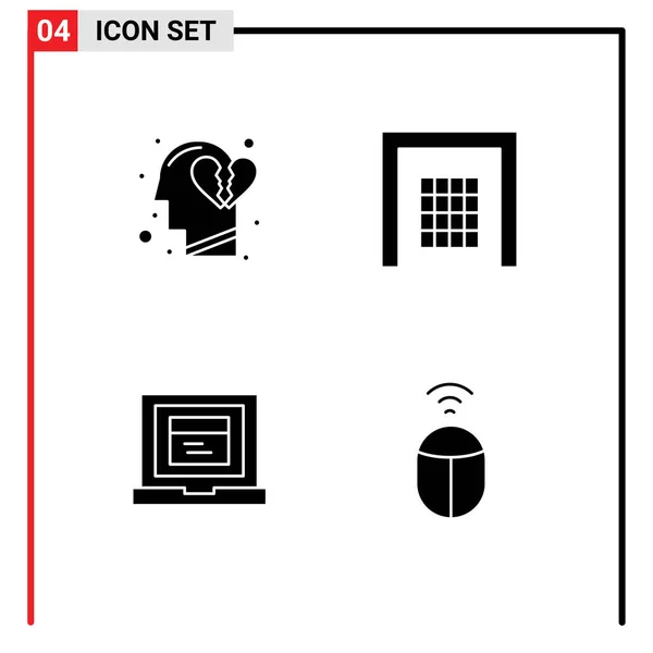 Pictogram Set Simple Solid Glyphs Emotions Laptop Break Heart Soccer — 스톡 벡터