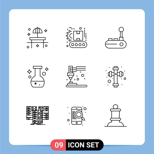 Set Modern Icons Sysymbols Signs Printing Lab Product Flask Joy — Vector de stock