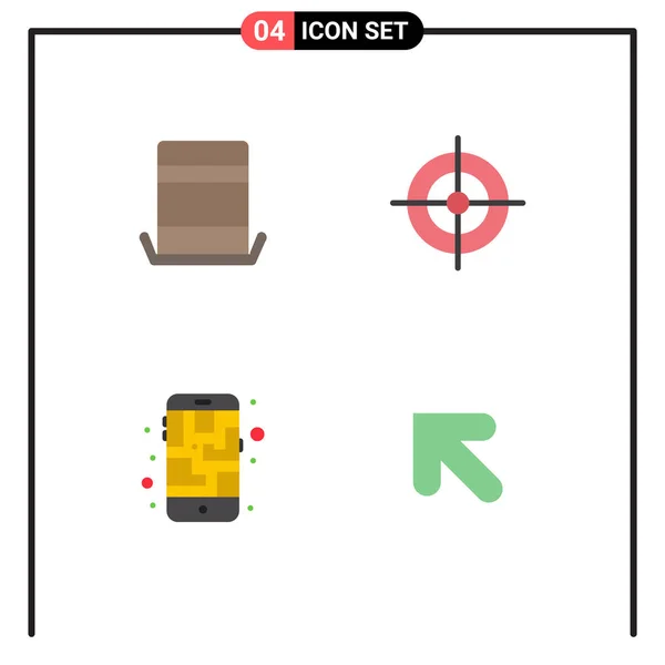 Set Commercial Flat Icons Pack Fashion Phone Top Hat Target — Archivo Imágenes Vectoriales