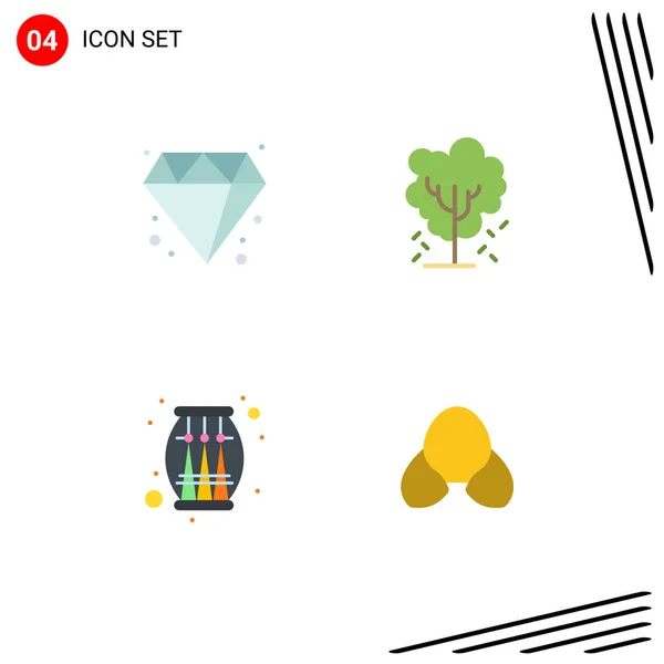 Pack Icônes Plates Créatives Diamant Musique Arbre Nature Fête Éléments — Image vectorielle