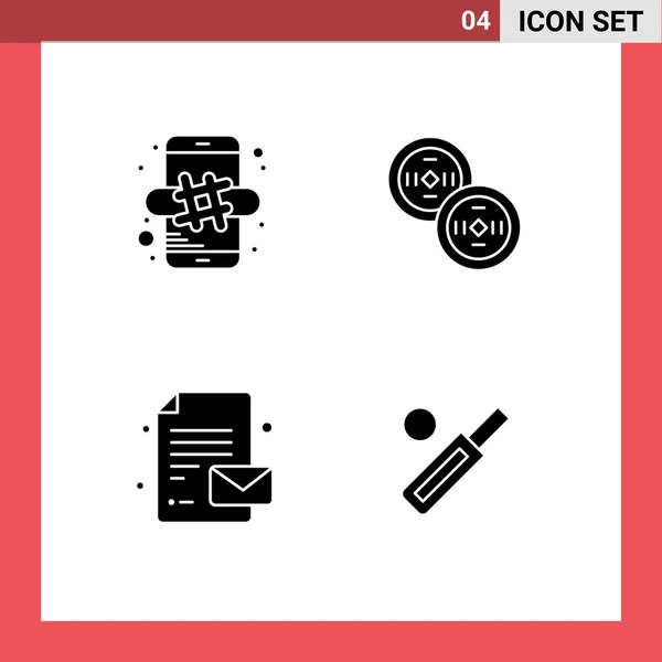 Universal Solid Glyphs Set Web Mobile Applications Hash Tag Message — 스톡 벡터