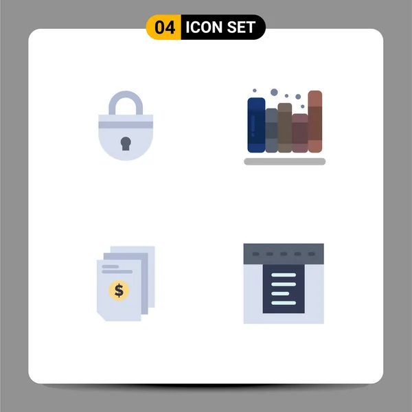 Flat Icon Pack Univerzális Szimbólumok Zár Dollár Biztonság Könyvek Pénz — Stock Vector