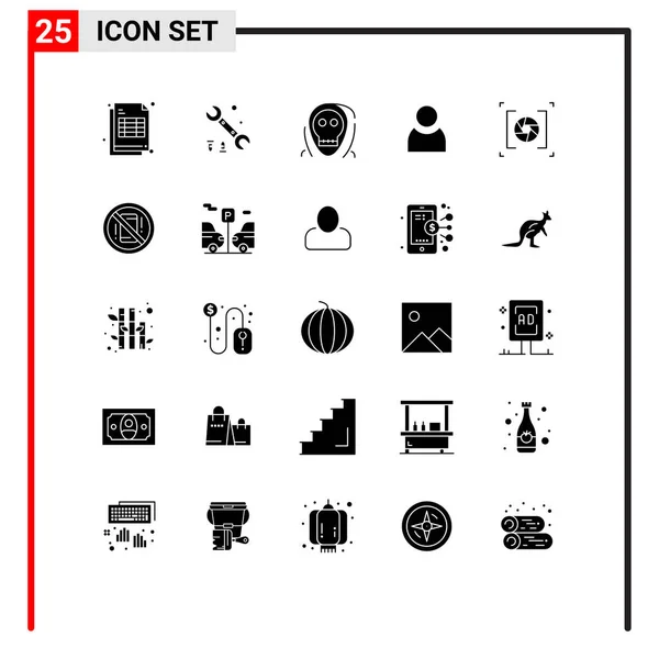 Universal Icon Symbols Group Modern Solid Glyphs Lens Camera Death — Stock Vector