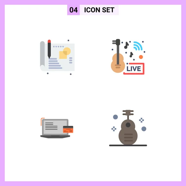 Set Commercial Flat Icons Pack Creative Business Music News Live — Vetor de Stock